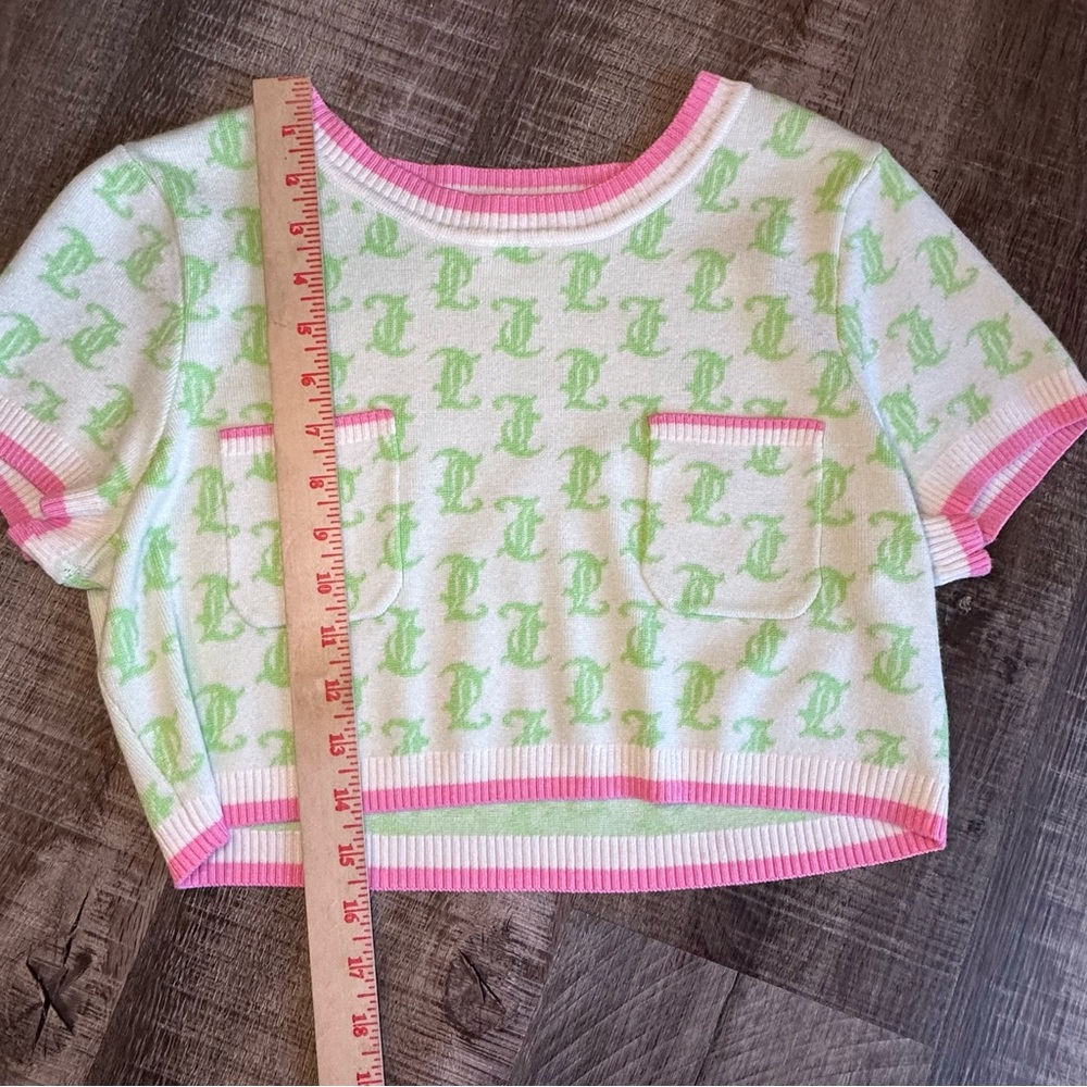 Juicy Couture Knit 2-piece Set Large Pink & Green Monogram‎ Crop Top & Short Y2K - Picture 14 of 16